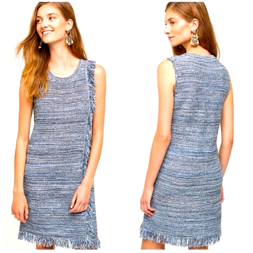 Anthropologie Holding Horses S Dress Knit Sleeveless Fringe Shift Knee Length